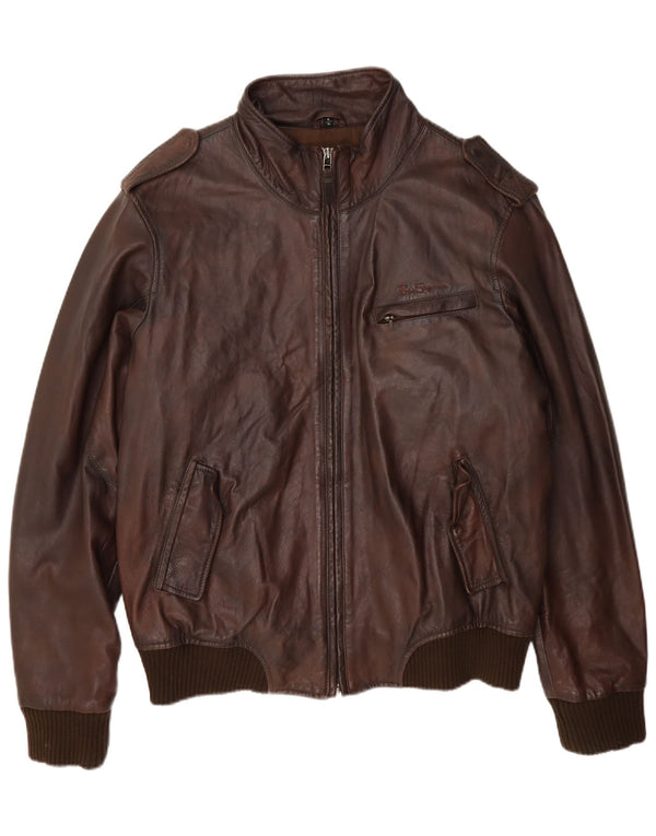 Ben Sherman Chaqueta de cuero militar para hombre UK 42 XL Marrón
