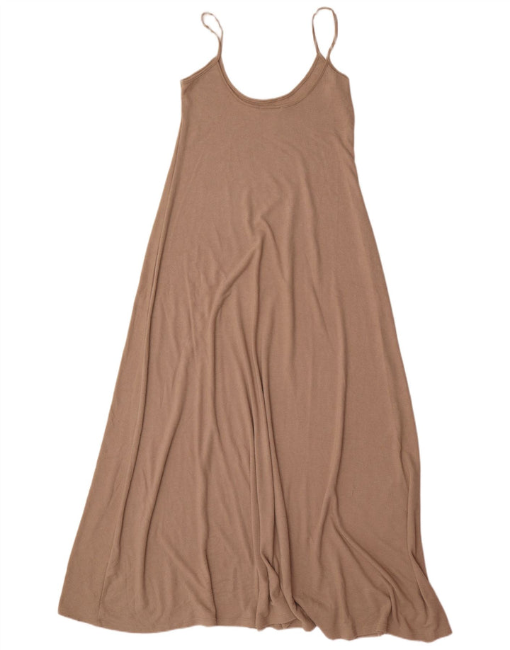 Zara Mujer Maxi Vestido De Verano UK 42 Poliéster Beige Medio