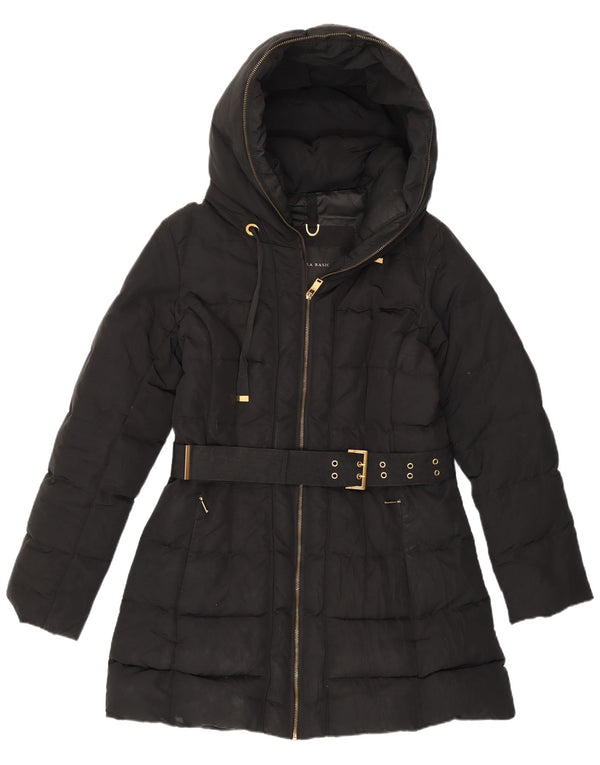 Zara Mujer Chaqueta Acolchada Con Capucha UK 46 Grande Poliéster Negro