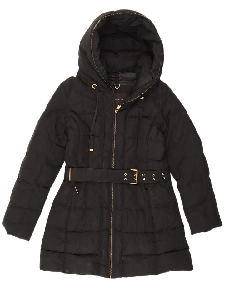 Zara Mujer Chaqueta Acolchada Con Capucha UK 46 Grande Poliéster Negro