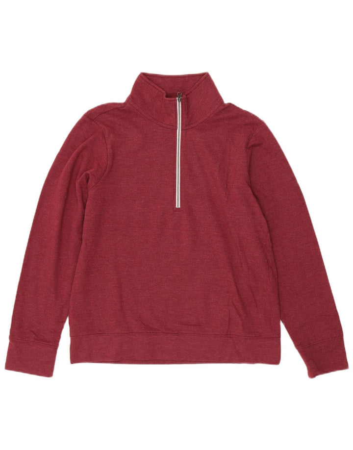EDDIE BAUER Sudadera con cuello y cremallera para mujer UK 10 Small Borgoña Algodón