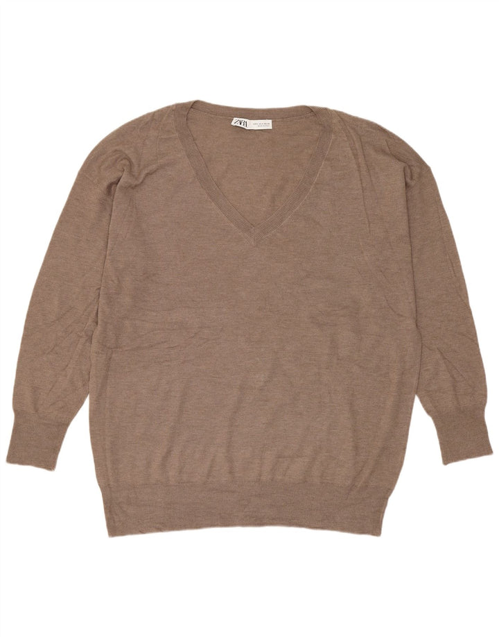 Zara Mujer Jersey Oversize con Cuello en V UK 10 Small Beige
