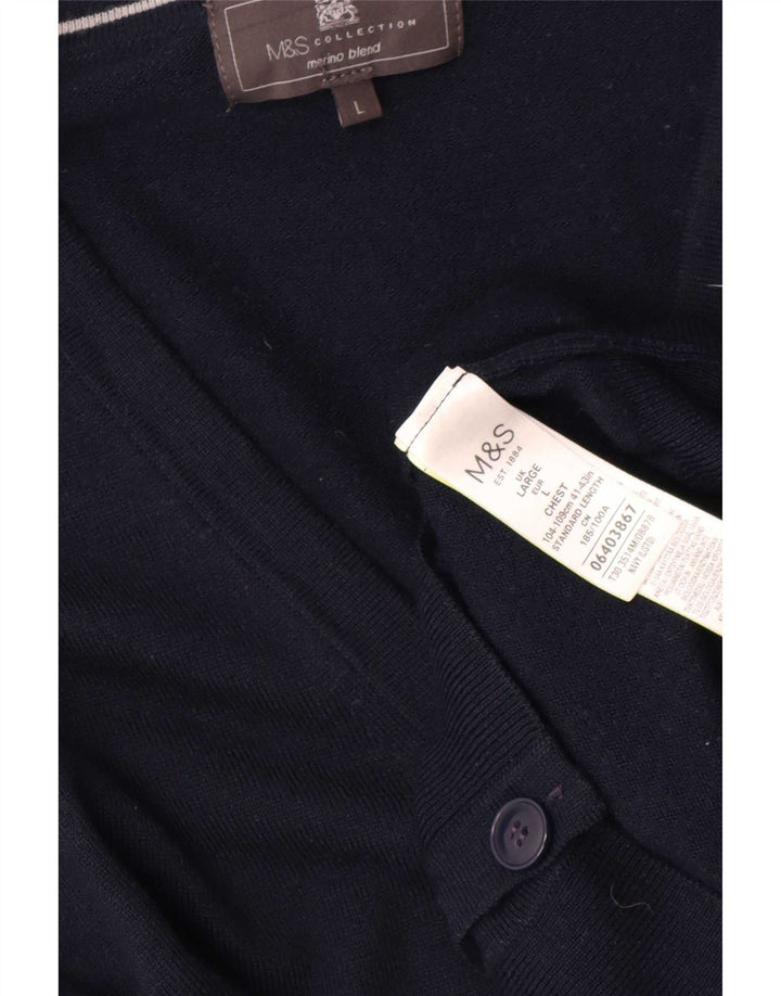 Marks & Spencer Suéter tipo cárdigan para hombre, tamaño grande, acrílico azul marino