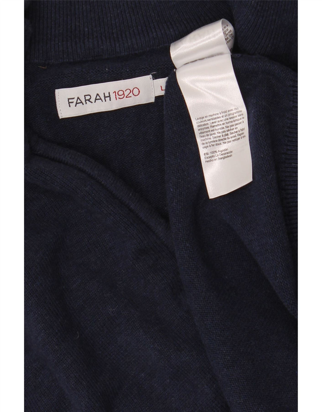 Farah Mens Zip Neck Jumper Sweater Large Azul Marino Algodón