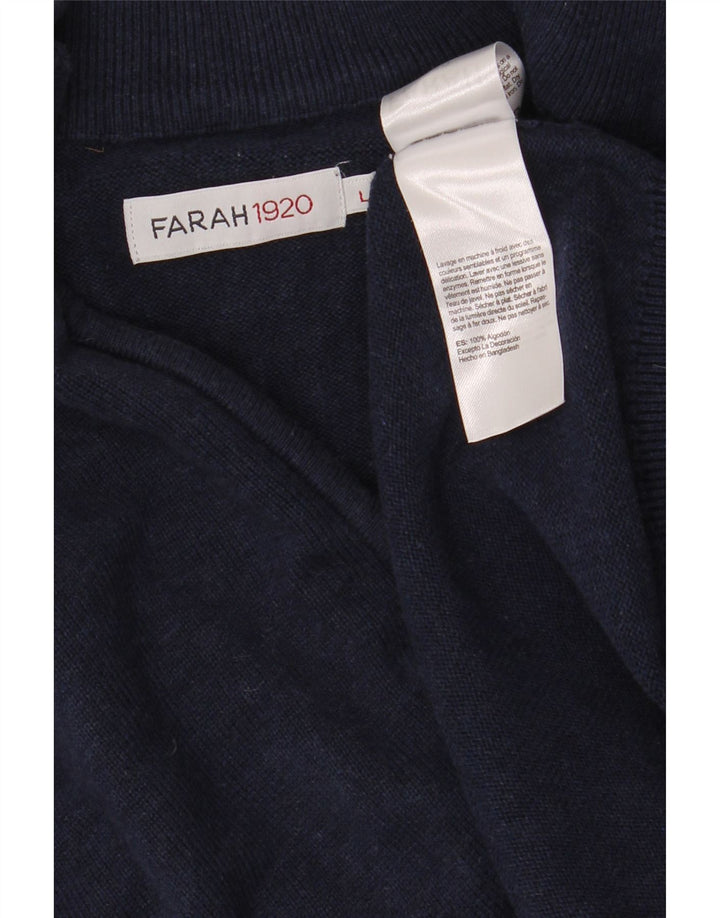 Farah Mens Zip Neck Jumper Sweater Large Azul Marino Algodón