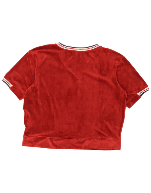 Benetton Blusa Corta Extragrande De Terciopelo para Mujer UK 46 Large Borgoña