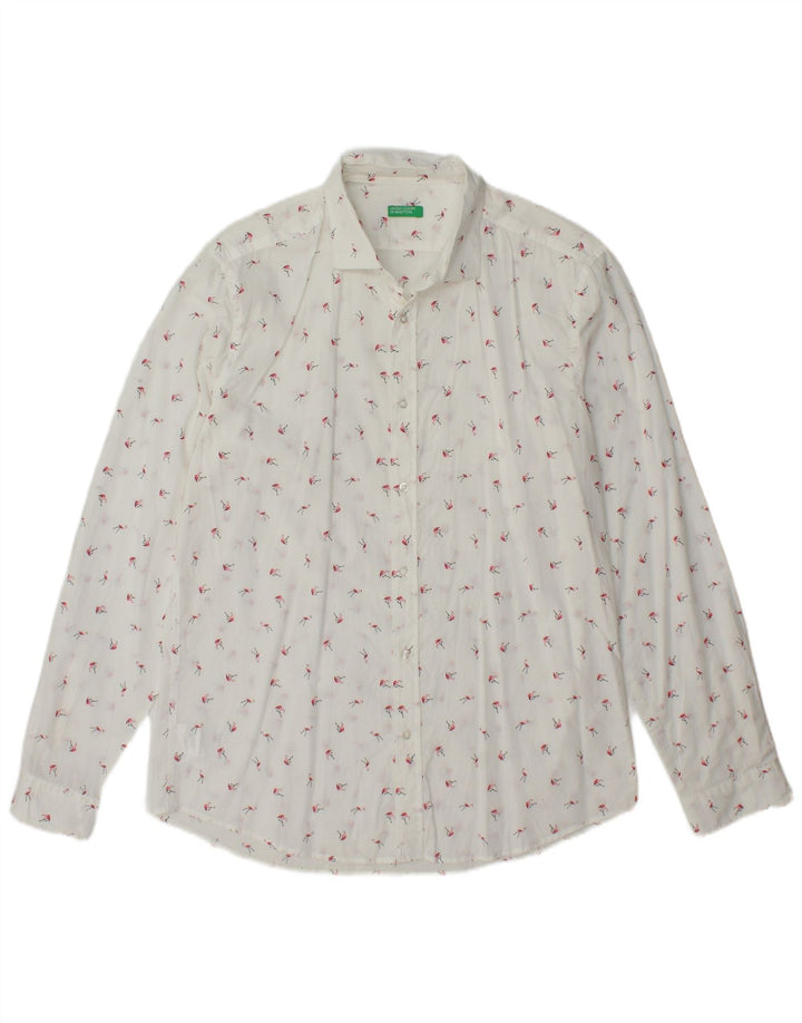 BENETTON Camisa Flamenca para Hombre Algodón Blanco Roto Mediano