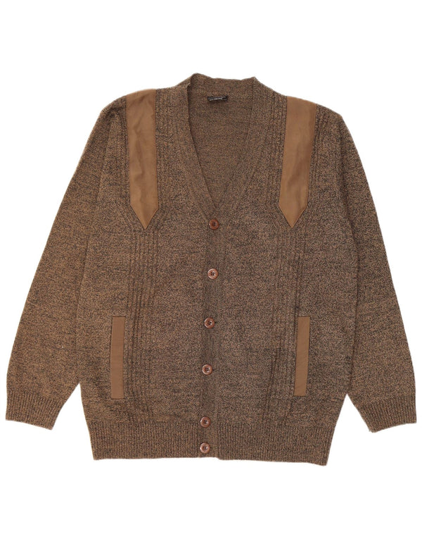 Vintage Mens Cardigan Suéter 3XL Caqui Moteado Poliacrílico