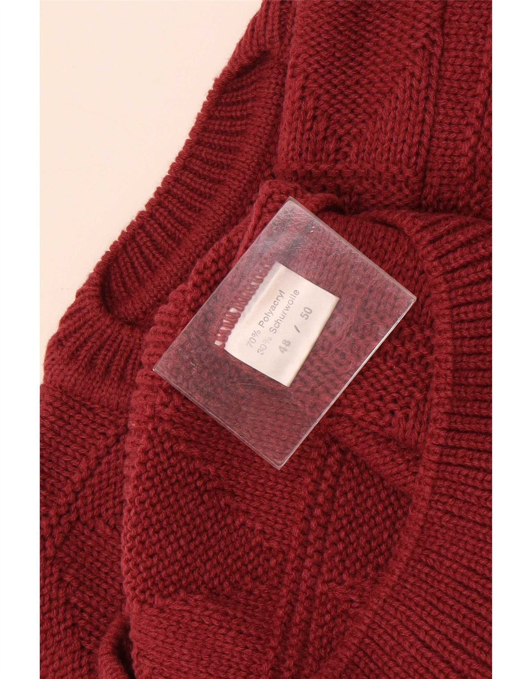 Vintage hombres cuello redondo jersey suéter IT 48/50 medio granate Argyle/Diamante