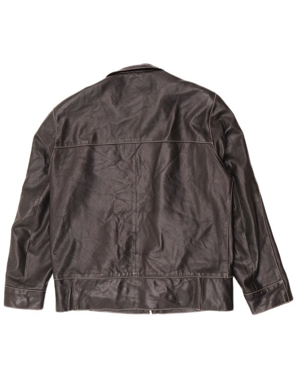 Chaqueta de cuero con cremallera vintage para hombre IT 50 motociclista negro grande
