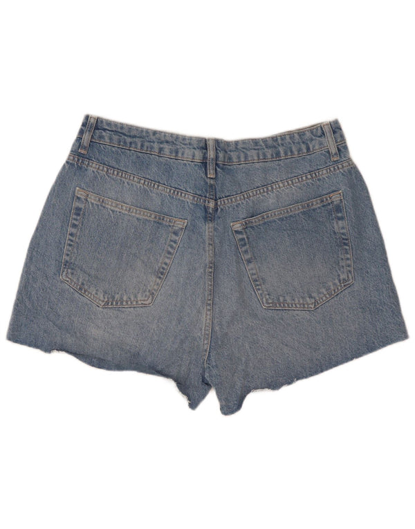 Topshop Pantalones cortos vaqueros desgastados de cintura alta para mujer UK 14 Large W32 Azul