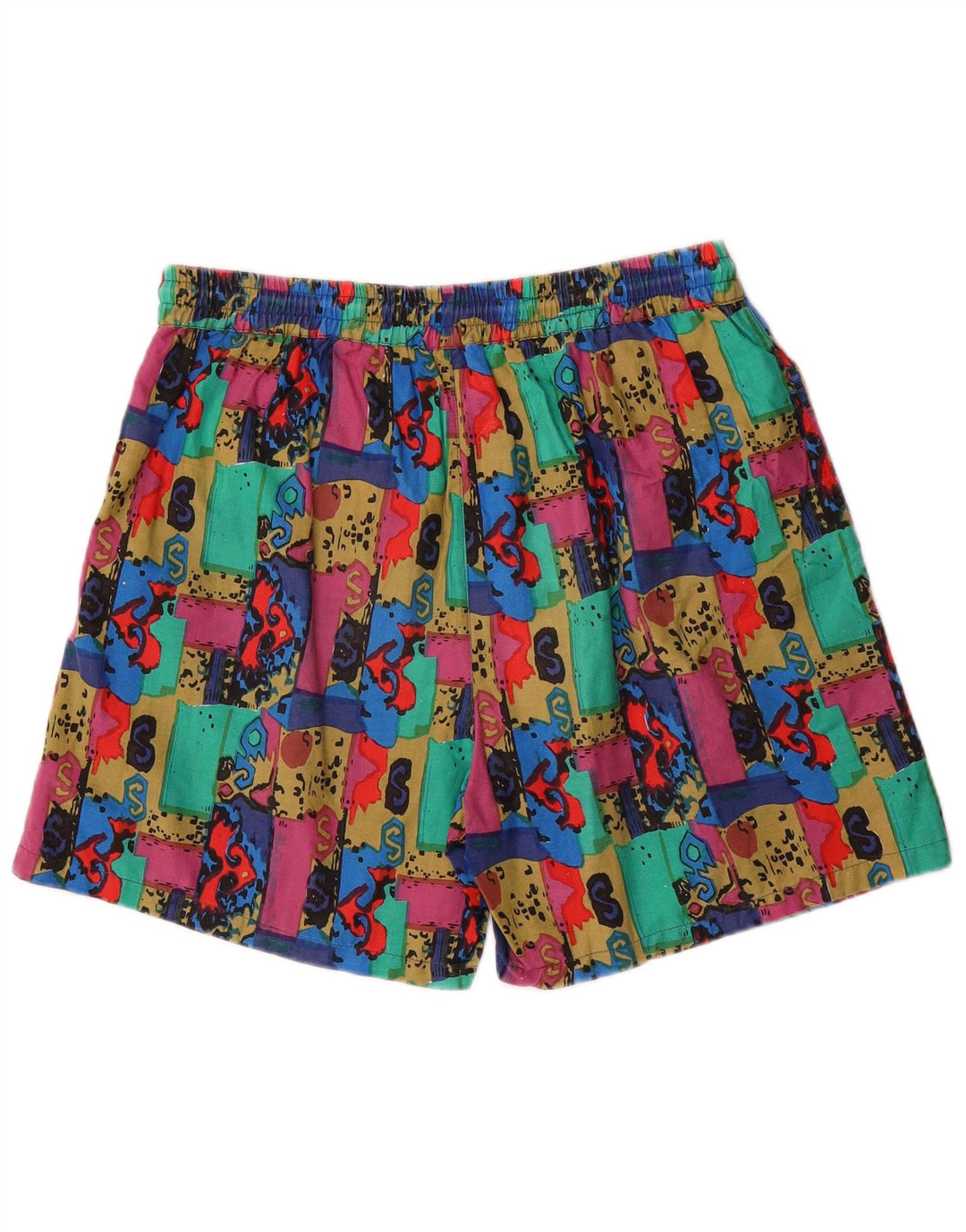 Vintage hombres patrón abstracto natación pantalones cortos XL nylon multicolor