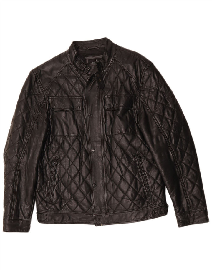 Vintage hombres chaqueta de cuero acolchado IT 50 cuero negro grande