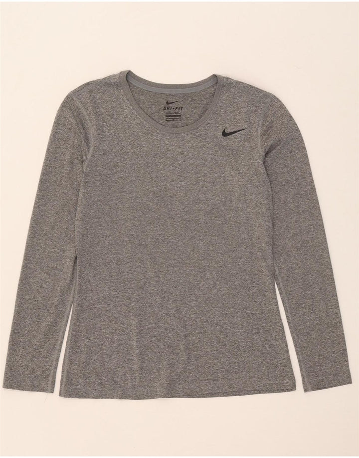 NIKE Mujer Dri Fit Top Manga Larga UK 10 Pequeño Poliéster Moteado Gris