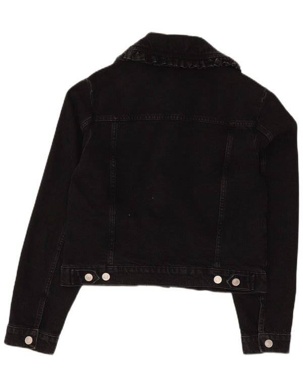 WHISTLES Womens Crop Denim Jacket UK 10 Small Black Cotton