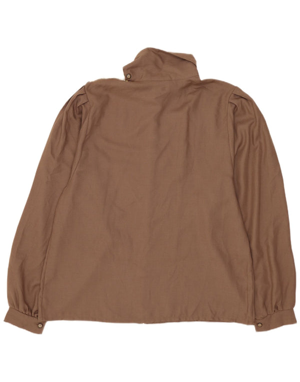 Blusa vintage de manga larga para mujer Top EU 44 XL Marrón Colorblock Poliéster