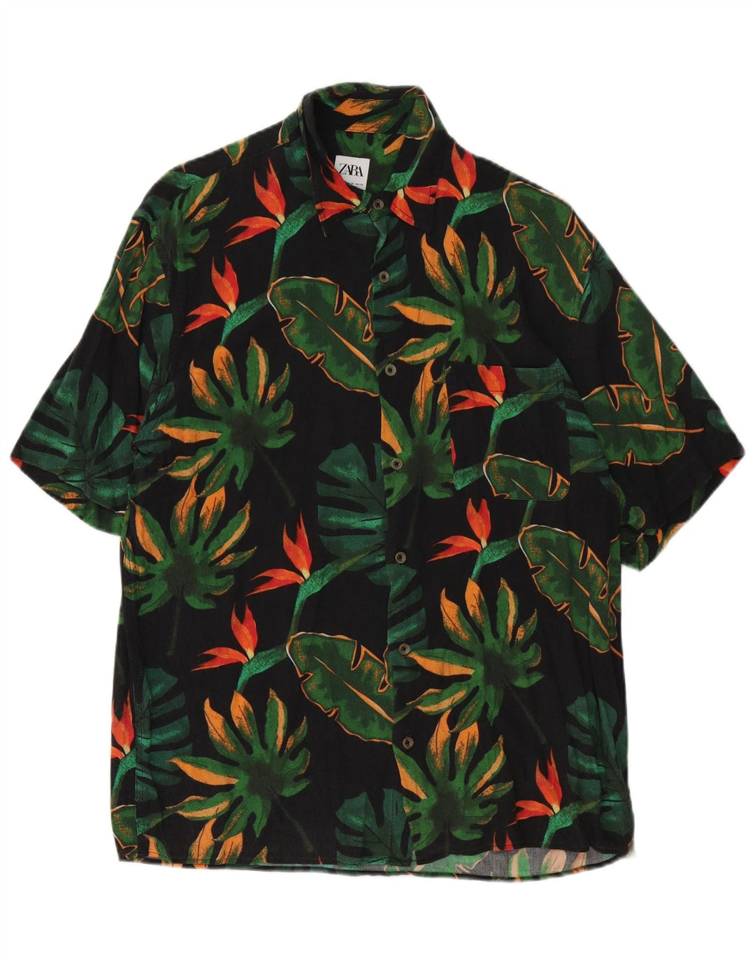 Zara Hombre Camisa Manga Corta Viscosa Floral Negra Mediana