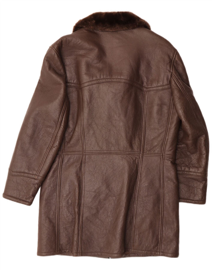 Vintage hombres shearling abrigo Reino Unido 36 pequeño cuero marrón