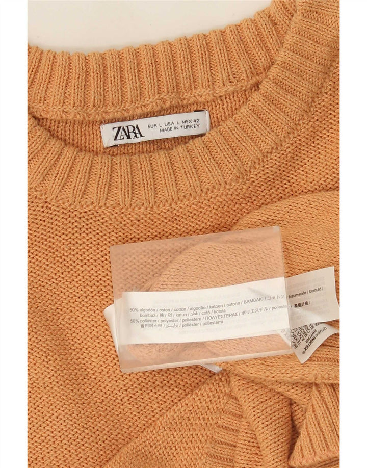 Zara Hombre Jersey Cuello Redondo Jersey Grande Algodón Naranja