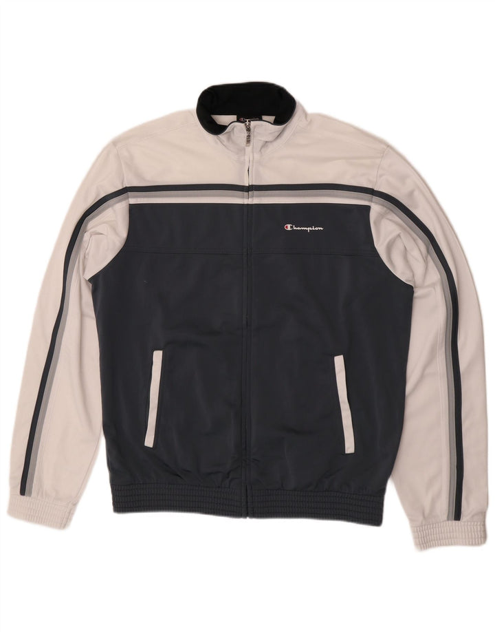 Champion Chaqueta de chándal para hombre, talla grande, poliéster con bloques de color azul marino