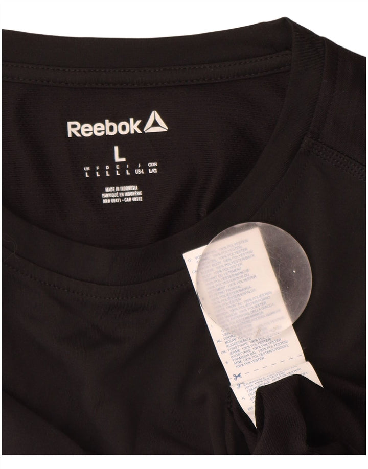 Reebok Mens Graphic Top Manga Larga Grande Poliéster Negro