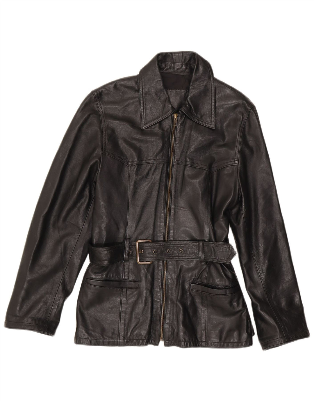 Chaqueta de cuero vintage para mujer IT 44 Cuero negro medio