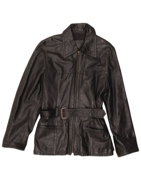 Chaqueta de cuero vintage para mujer IT 44 Cuero negro medio