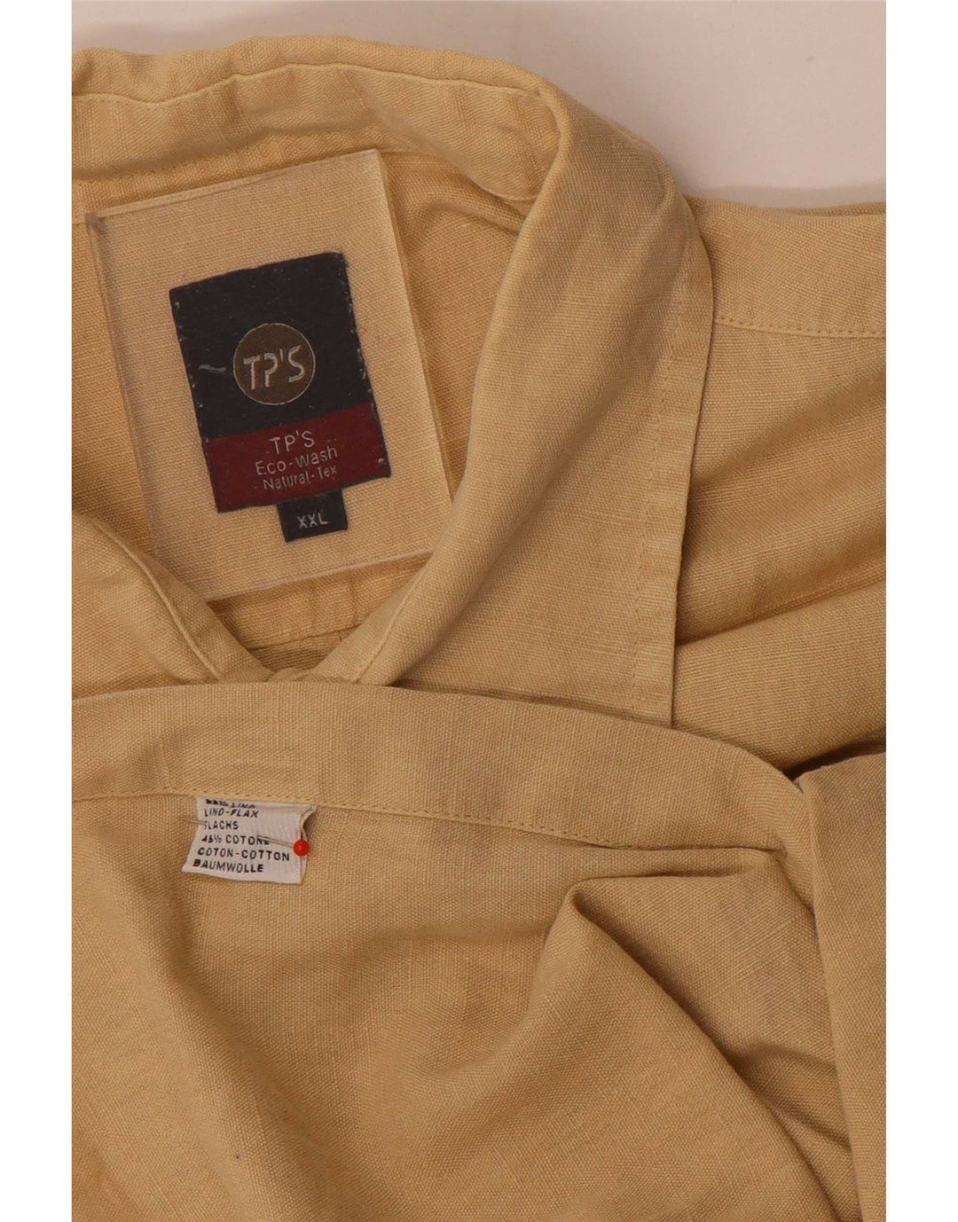 Camisa Vintage Hombre Manga Corta 2XL Lino Beige