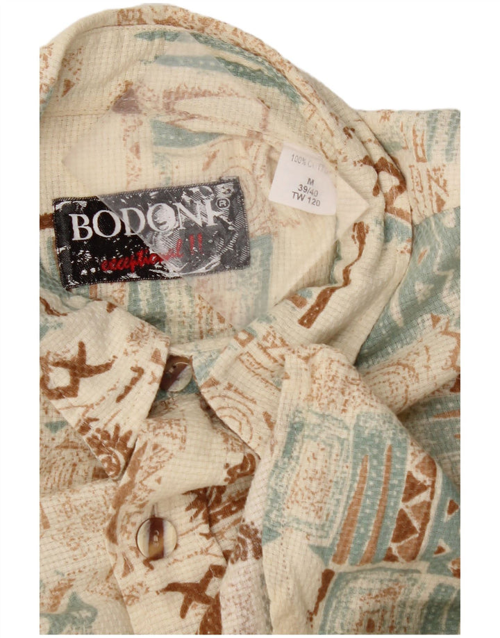 BODONI Camisa Manga Corta Hombre Talla 39/40 Algodón Patchwork Beige Medio