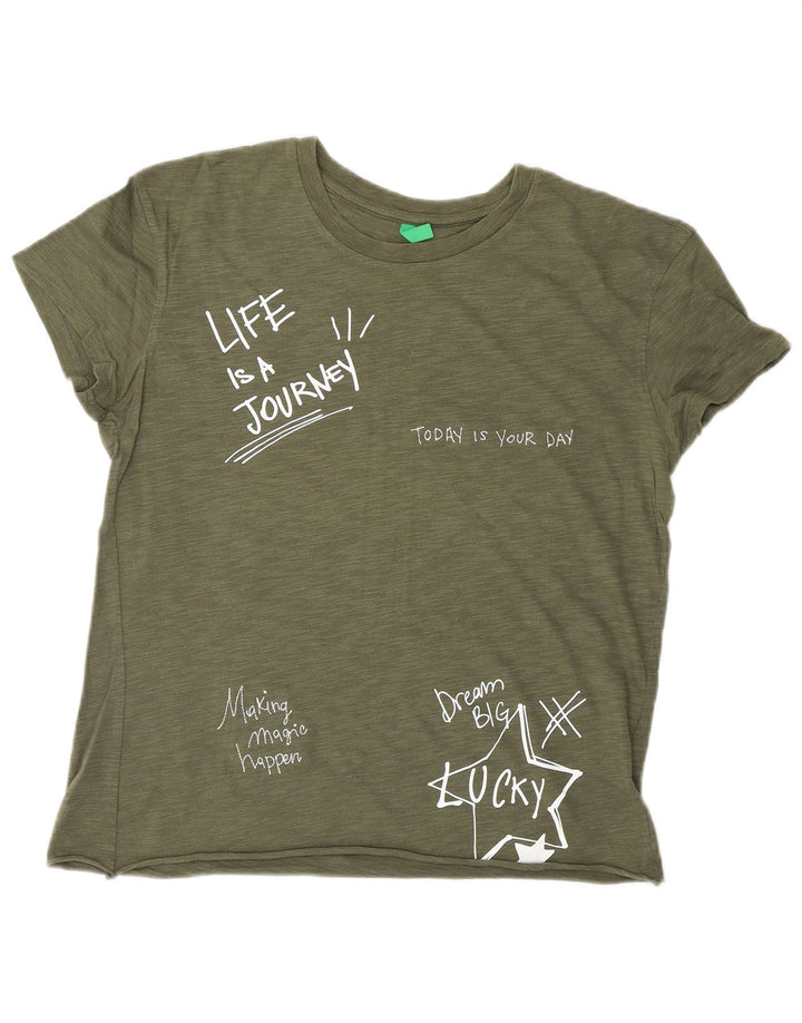 BENETTON Camiseta gráfica para mujer Top UK 44 Medium Khaki