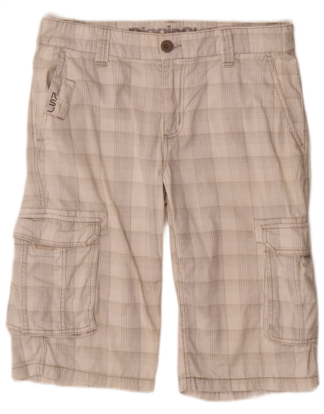 CLOCK HOUSE Pantalones cortos tipo cargo para hombre W32 Medium Off White Check Cotton