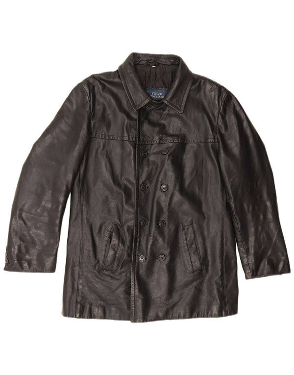 Vintage hombres doble pecho chaqueta de cuero IT 50 cuero negro grande