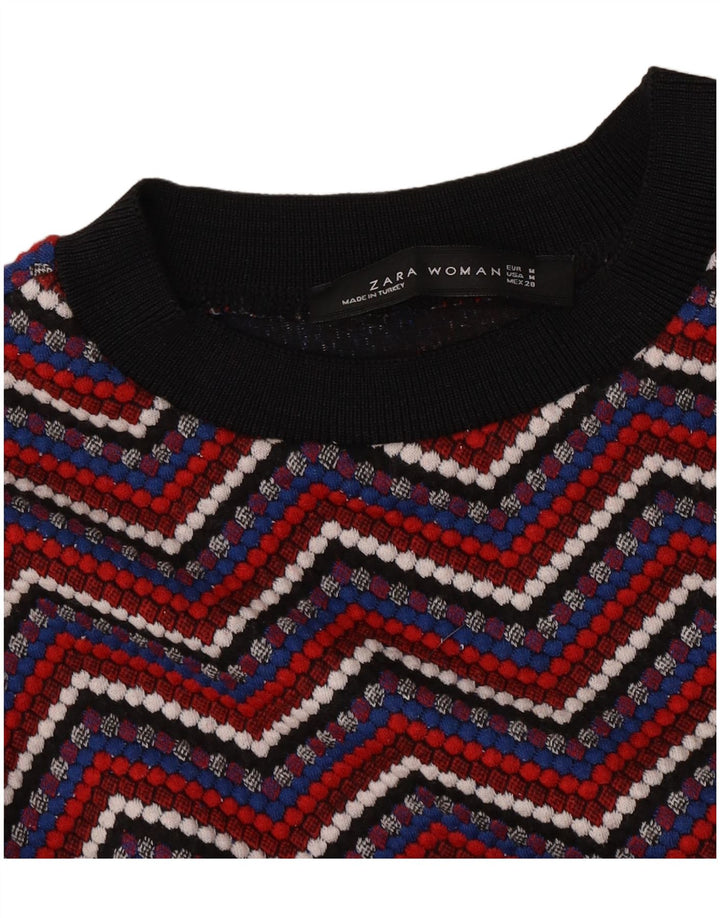Zara Mujer Crop Top Manga Larga UK 12 Medium Multicolor Chevron