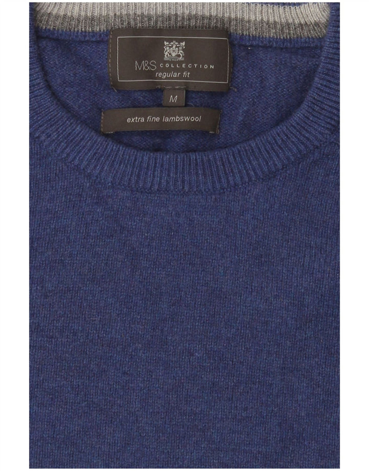 Marks & Spencer Jersey Regular Fit con Cuello Redondo para Hombre Lana Azul Medio