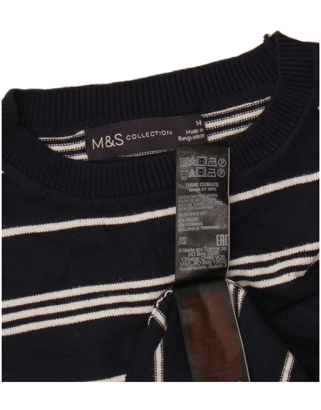 MARKS & SPENCER Suéter corto con cuello redondo para mujer UK14 Azul marino mediano