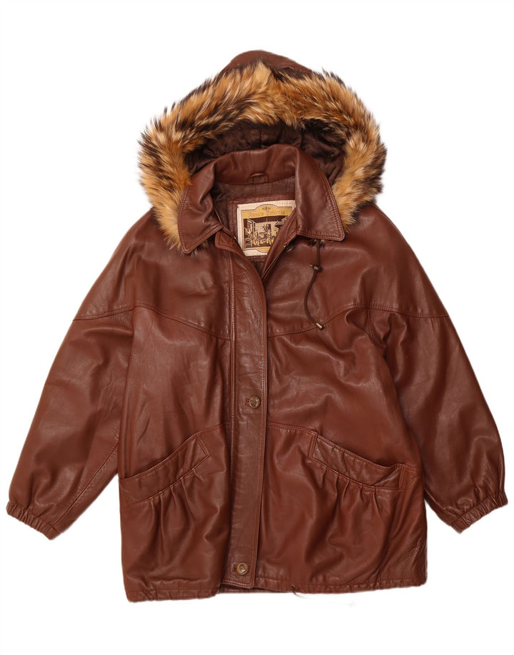 ANTICA PELLERIA Chaqueta oversize con capucha para mujer IT 44 Cuero marrón medio
