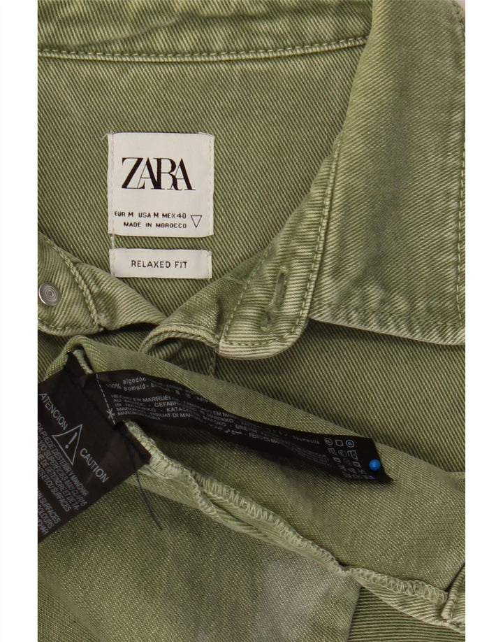 ZARA Hombre Camisa Denim Relaxed Fit Algodón Verde Medio