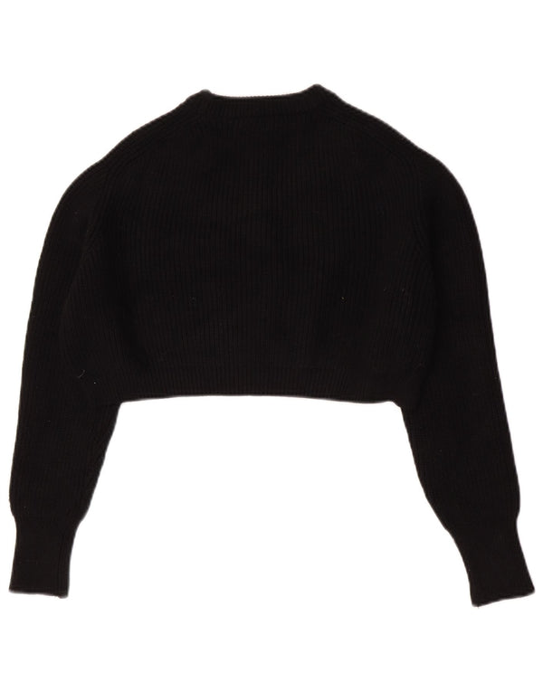 Zara Mujer Crop Oversize Cuello Redondo Jersey Suéter UK 10 Small Negro