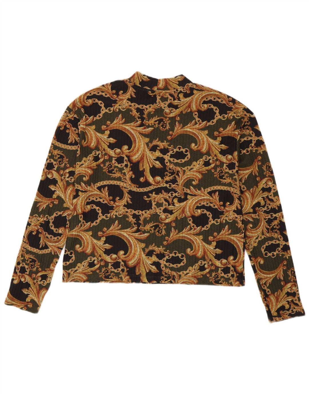 Zara Mujer Crop Top Manga Larga UK 10 Small Black Paisley Poliéster