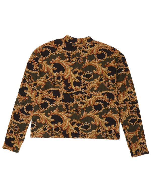Zara Mujer Crop Top Manga Larga UK 10 Small Black Paisley Poliéster