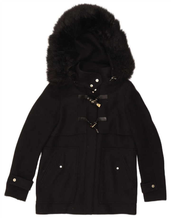 Zara Mujer Cazadora Bomber Con Capucha UK 40 Mediano Poliéster Negro