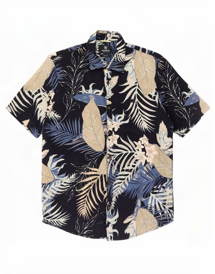 Lerros Camisa Manga Corta Hombre Algodón Floral Azul Marino Mediano
