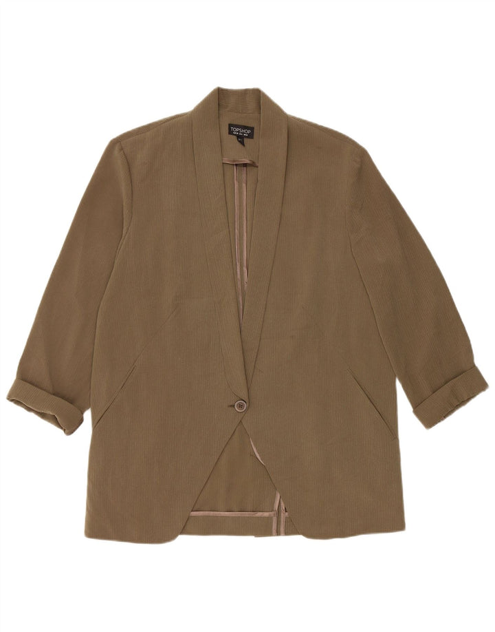 Topshop Chaqueta tipo blazer extragrande con 1 botón para mujer, talla pequeña, color caqui, a rayas