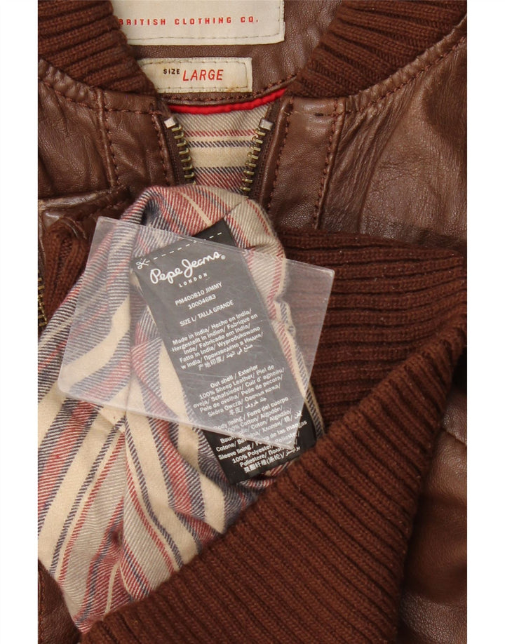 PEPE Jeans Chaqueta de cuero para hombre UK 40 Large Cuero marrón