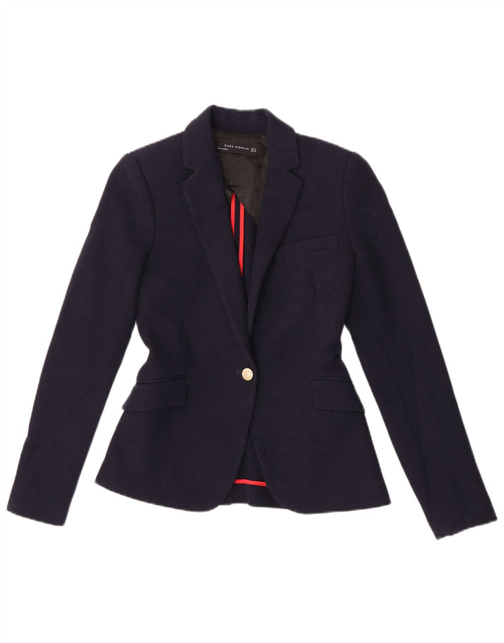 Zara Chaqueta Blazer De 1 Botón Para Mujer UK 6 XS Poliéster Azul Marino