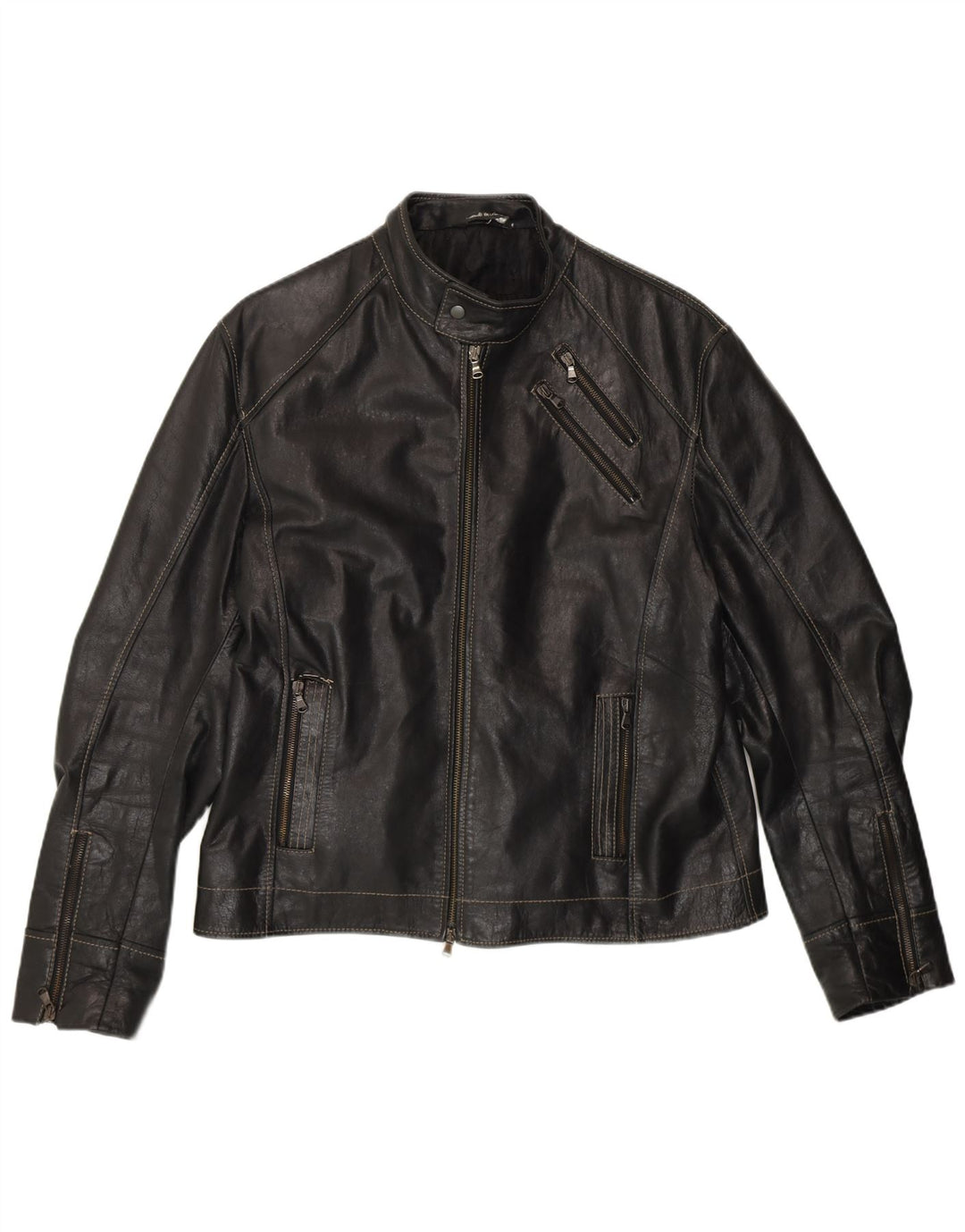 VINTAGE Chaqueta Racer de cuero para hombre Reino Unido 40 Cuero negro grande