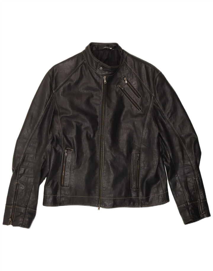 VINTAGE Chaqueta Racer de cuero para hombre Reino Unido 40 Cuero negro grande