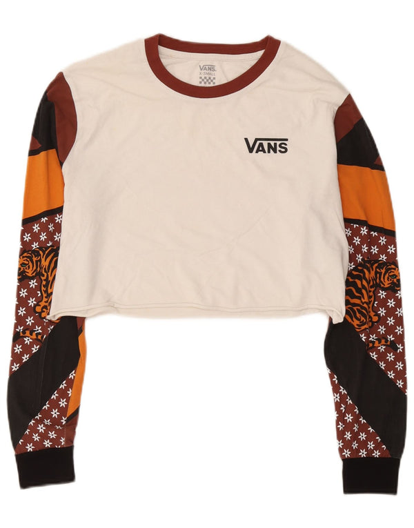 Vans Mujer Crop Graphic Top Manga Larga UK 6 XS Blanco Colorblock