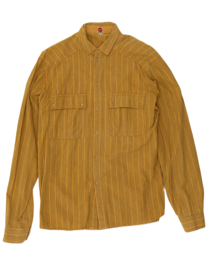 Camisa vintage para hombre de algodón a rayas amarillas medianas