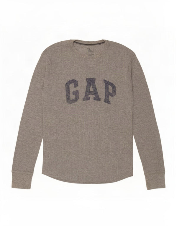 Gap Hombre Camiseta Gráfica De Manga Larga De Algodón Gris Medio